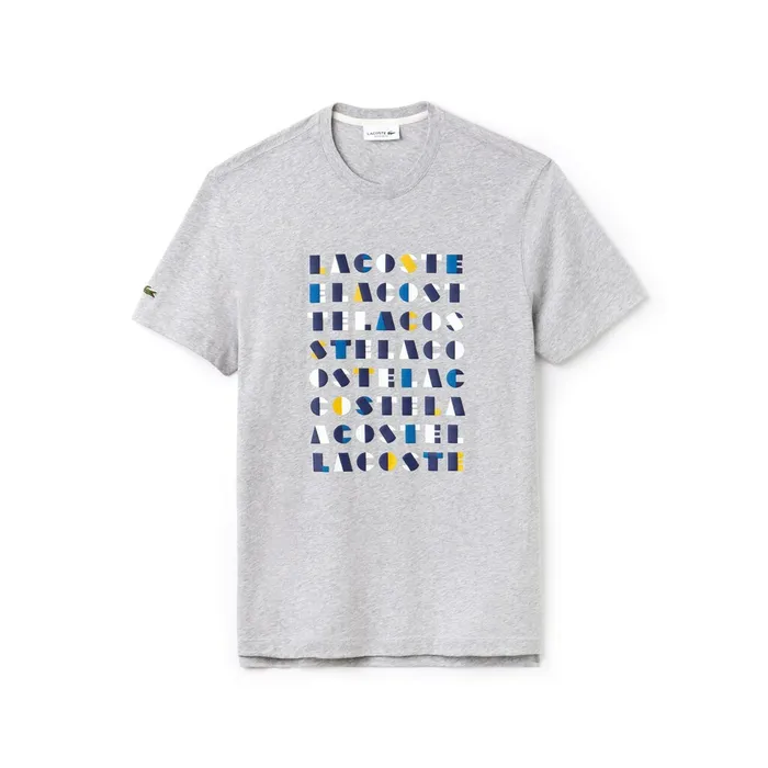 Crew Neck 3D Lettering Cotton Jersey Tshirt Grey Mens Lacoste TShirts Store