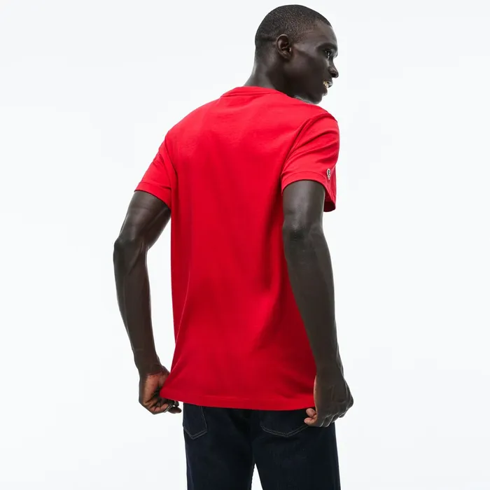 Crew Neck 3D Lettering Cotton Jersey Tshirt Red Mens Lacoste TShirts Outlet Factory