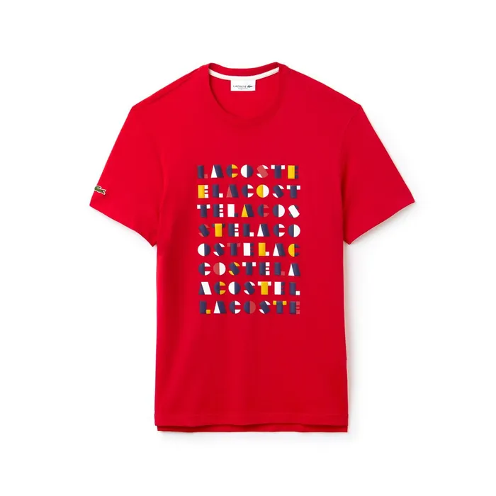 Crew Neck 3D Lettering Cotton Jersey Tshirt Red Mens Lacoste TShirts Outlet Factory
