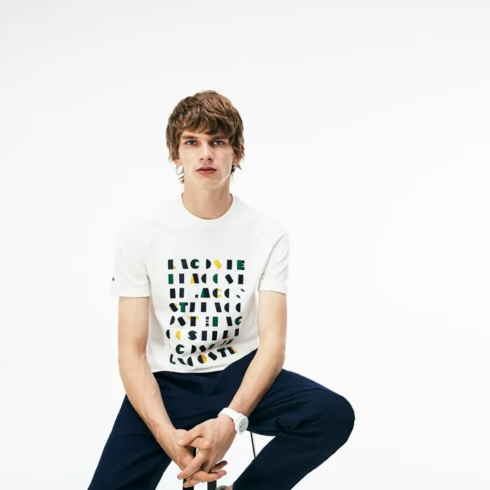 Crew Neck 3D Lettering Cotton Jersey Tshirt White Mens Lacoste TShirts Popular Crew Neck 3D Lettering Cotton Jersey Tshirt White Mens Lacoste TShirts Popular