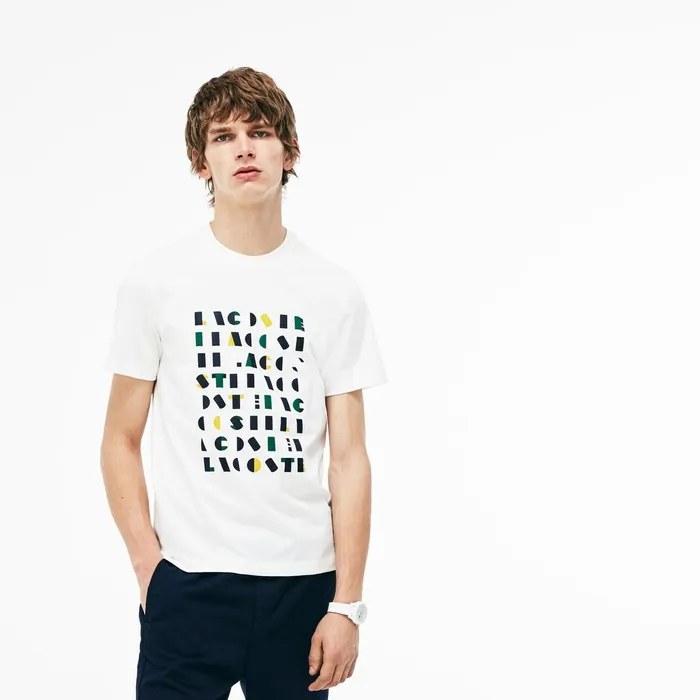 Crew Neck 3D Lettering Cotton Jersey Tshirt White Mens Lacoste TShirts Popular