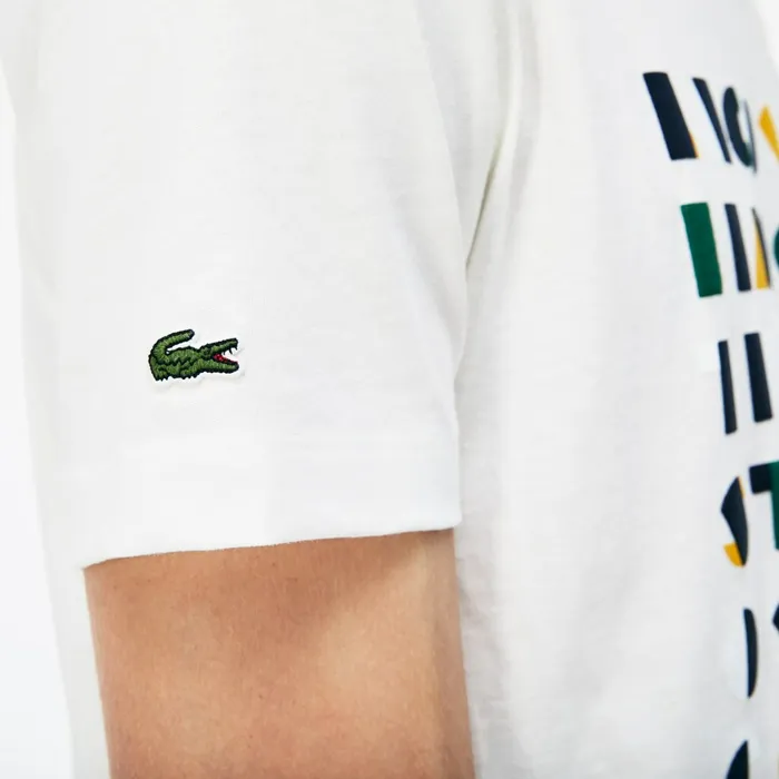 Crew Neck 3D Lettering Cotton Jersey Tshirt White Mens Lacoste TShirts Popular