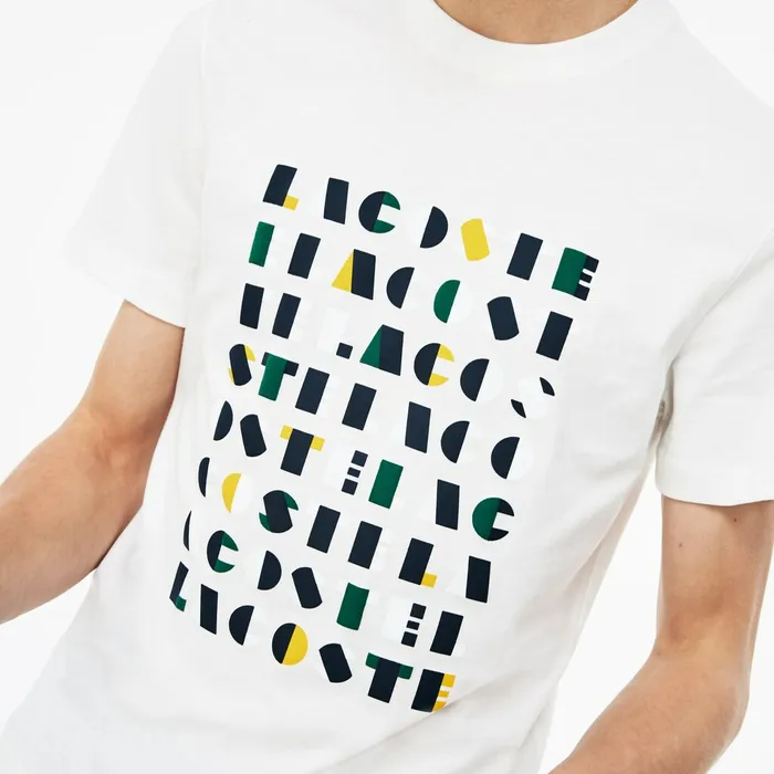 Crew Neck 3D Lettering Cotton Jersey Tshirt White Mens Lacoste TShirts Popular