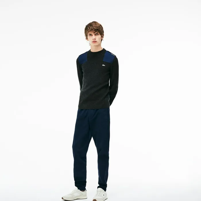 Crew Neck Colorblock Ribbed Wool And Cotton Sweater GreyNavy Blue Mens Lacoste Sweaters On Sale Crew Neck Colorblock Ribbed Wool And Cotton Sweater GreyNavy Blue Mens Lacoste Sweaters On Sale