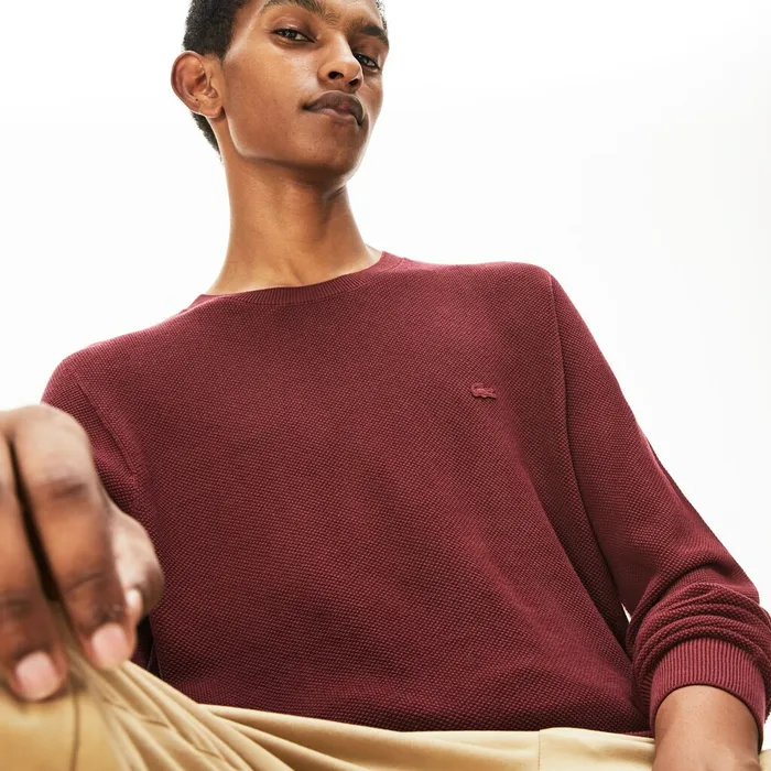 Crew Neck Cotton Piqu Sweater Bordeaux Mens Lacoste Sweaters Store