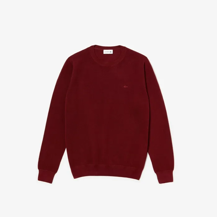 Crew Neck Cotton Piqu Sweater Bordeaux Mens Lacoste Sweaters Store