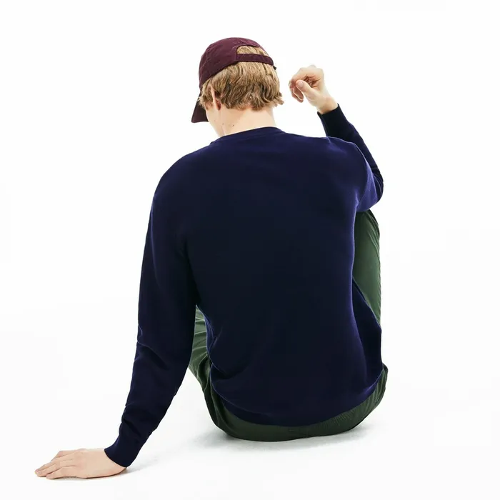 Crew Neck Cotton Sweater Navy BlueBrown Mens Lacoste Sweaters Online Outlet Store