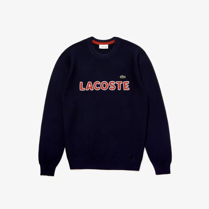 Crew Neck Cotton Sweater Navy BlueBrown Mens Lacoste Sweaters Online Outlet Store