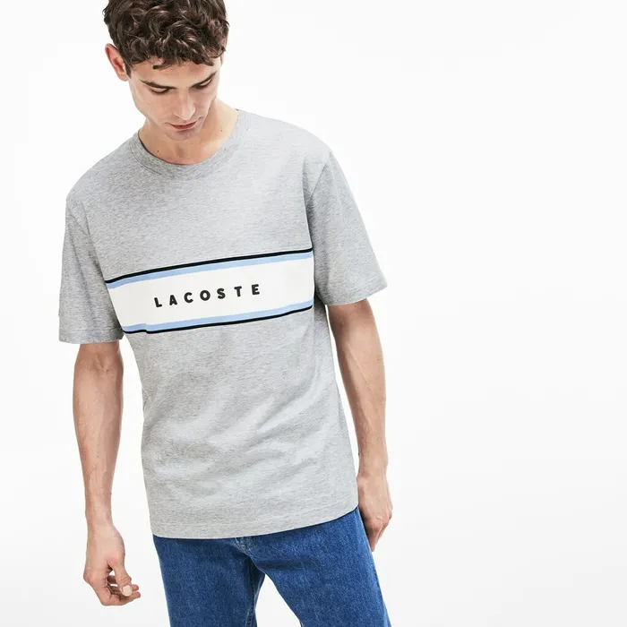 Crew Neck Cotton Tshirt Grey Chine Mens Lacoste TShirts Shop Online
