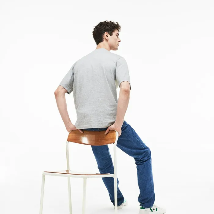Crew Neck Cotton Tshirt Grey Chine Mens Lacoste TShirts Shop Online