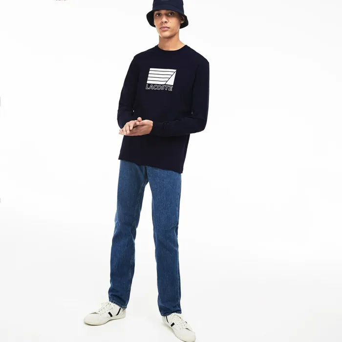 Crew Neck Cotton Tshirt Navy BlueWhite Mens Lacoste TShirts Near Me