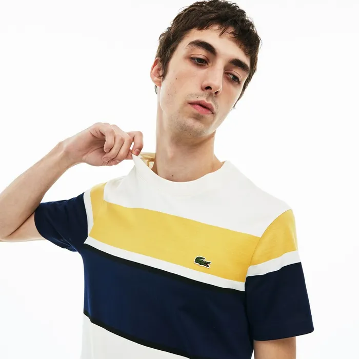 Crew Neck Cotton Tshirt WhiteBlackYellowNavy Blue Mens Lacoste TShirts Gift for Friend