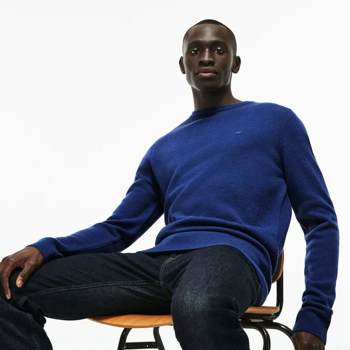 Crew Neck Double Wool And Cashmere Piqu Sweater Inkwell Mens Lacoste Sweaters Gift for Friend Crew Neck Double Wool And Cashmere Piqu Sweater Inkwell Mens Lacoste Sweaters Gift for Friend