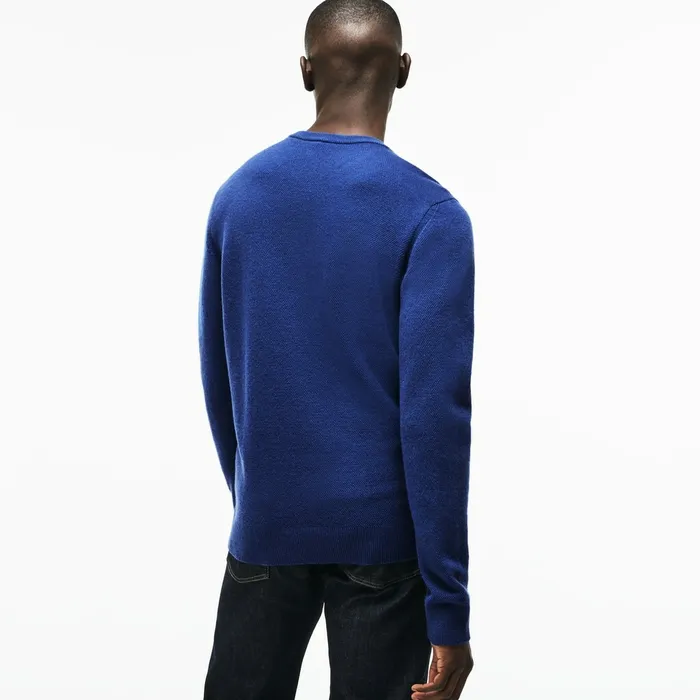 Crew Neck Double Wool And Cashmere Piqu Sweater Inkwell Mens Lacoste Sweaters Gift for Friend