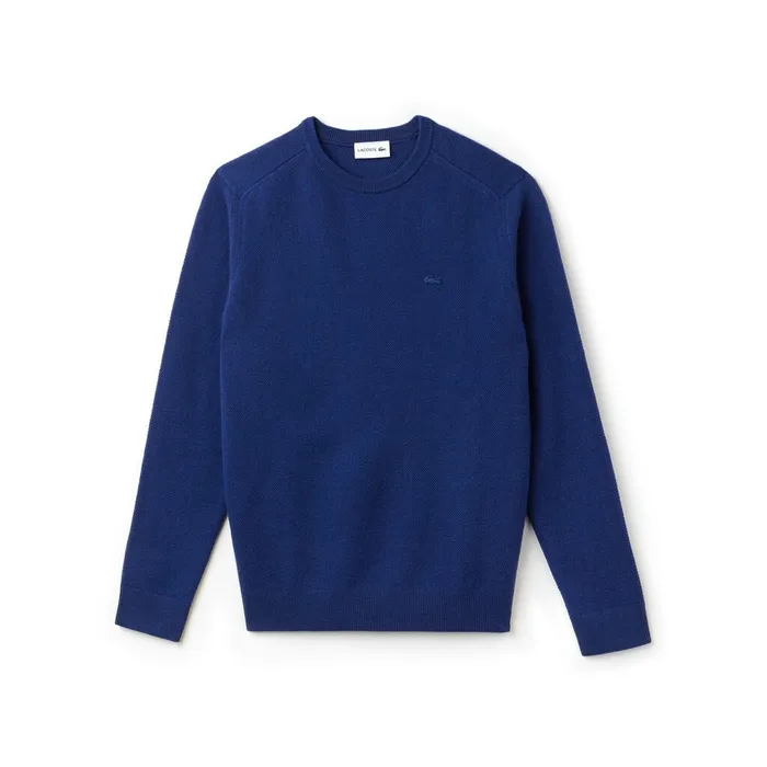 Crew Neck Double Wool And Cashmere Piqu Sweater Inkwell Mens Lacoste Sweaters Gift for Friend