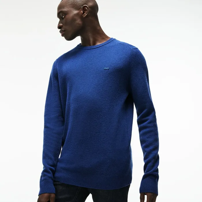 Crew Neck Double Wool And Cashmere Piqu Sweater Inkwell Mens Lacoste Sweaters Gift for Friend