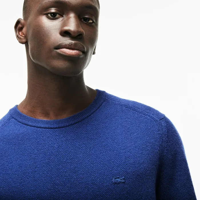 Crew Neck Double Wool And Cashmere Piqu Sweater Inkwell Mens Lacoste Sweaters Gift for Friend