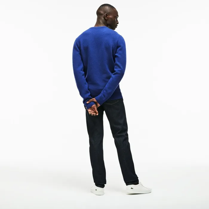 Crew Neck Double Wool And Cashmere Piqu Sweater Inkwell Mens Lacoste Sweaters Gift for Friend