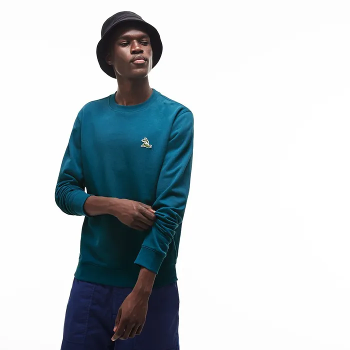 Crew Neck Fleece Sweatshirt Blue Mens Lacoste Sweatshirts Gift 4 You