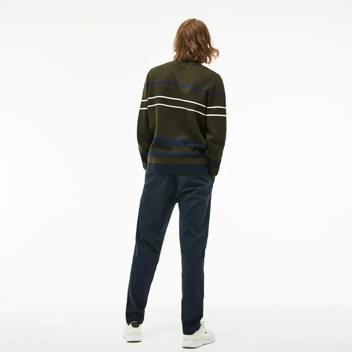 Crew Neck Multicolor Striped Milano Cotton Sweater Khaki GreenBlueNavy BlueWhite Mens Lacoste Sweaters Online