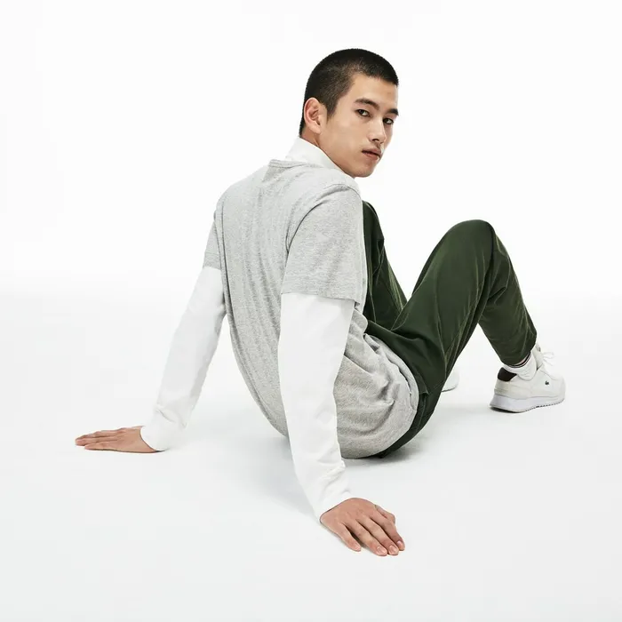 Crew Neck Oversized Badge Cotton Jersey TShirt Grey Mens Lacoste TShirts Shop Online