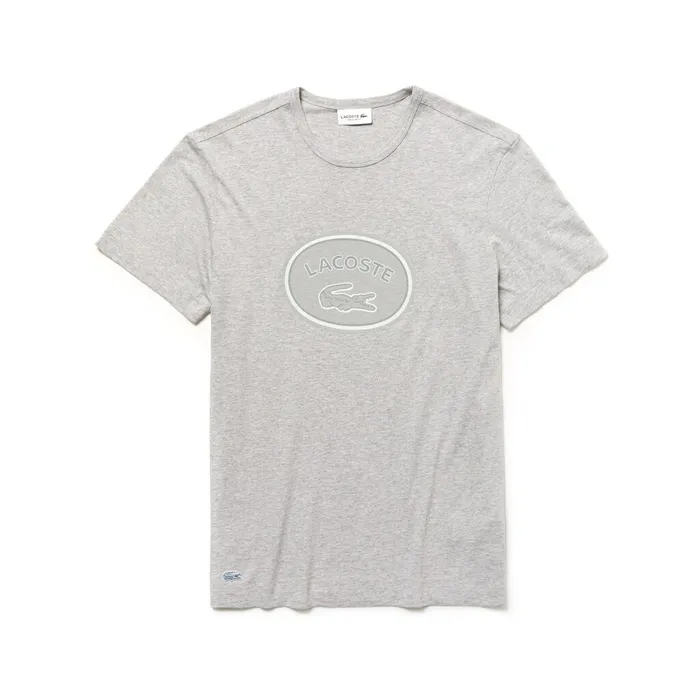 Crew Neck Oversized Badge Cotton Jersey TShirt Grey Mens Lacoste TShirts Shop Online