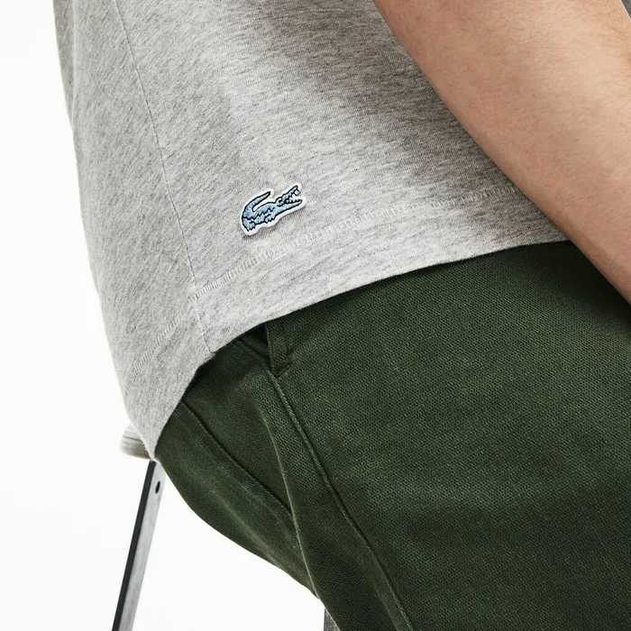 Crew Neck Oversized Badge Cotton Jersey TShirt Grey Mens Lacoste TShirts Shop Online