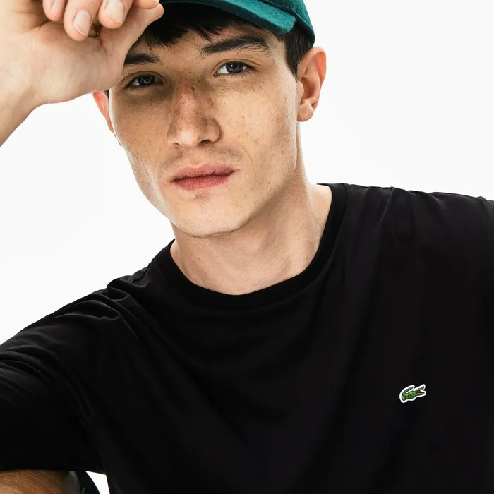 Crew Neck Pima Cotton Jersey Tshirt Black Mens Lacoste TShirts USA