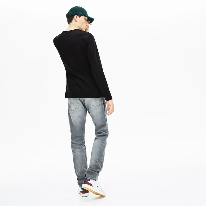 Crew Neck Pima Cotton Jersey Tshirt Black Mens Lacoste TShirts USA