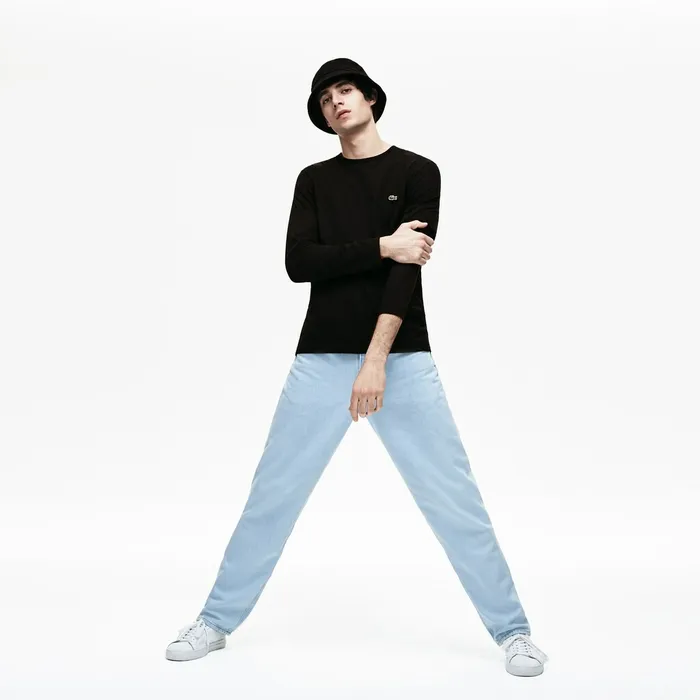 Crew Neck Pima Cotton Jersey Tshirt Black Mens Lacoste TShirts USA