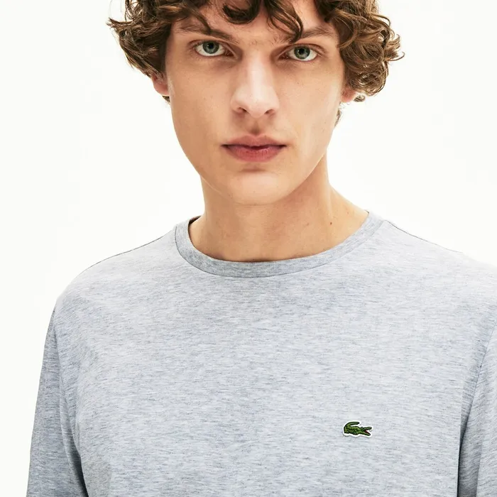 Crew Neck Pima Cotton Jersey Tshirt Grey Chine Mens Lacoste TShirts Shop