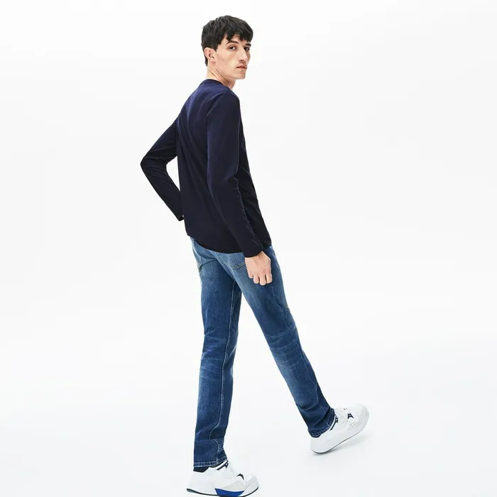 Crew Neck Pima Cotton Jersey Tshirt Navy Blue Mens Lacoste TShirts Casaul