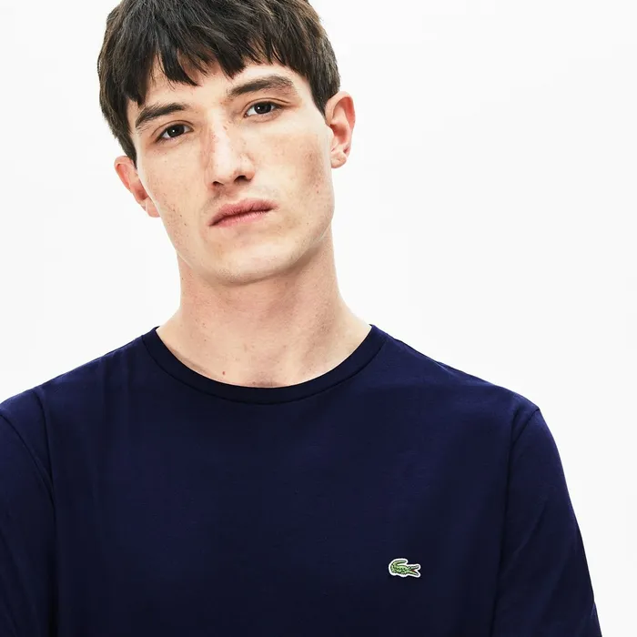 Crew Neck Pima Cotton Jersey Tshirt Navy Blue Mens Lacoste TShirts Casaul