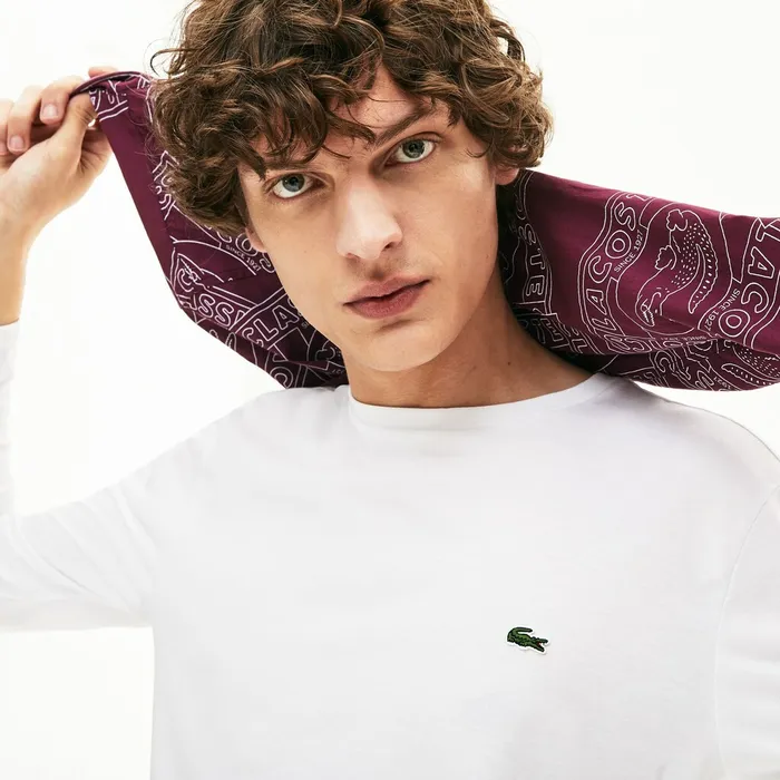 Crew Neck Pima Cotton Jersey Tshirt White Mens Lacoste TShirts Shop Online
