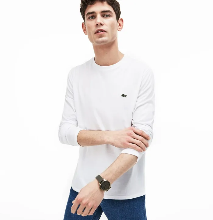 Crew Neck Pima Cotton Jersey Tshirt White Mens Lacoste TShirts Shop Online