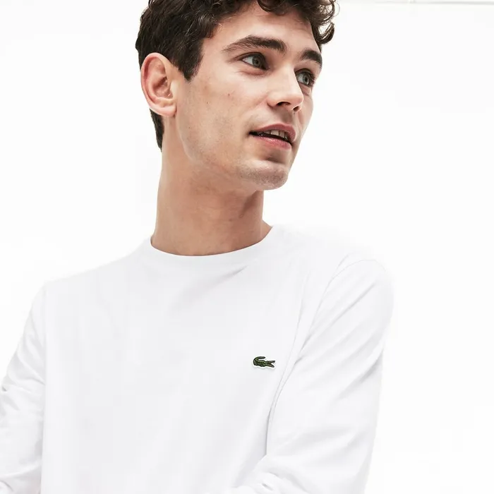 Crew Neck Pima Cotton Jersey Tshirt White Mens Lacoste TShirts Shop Online