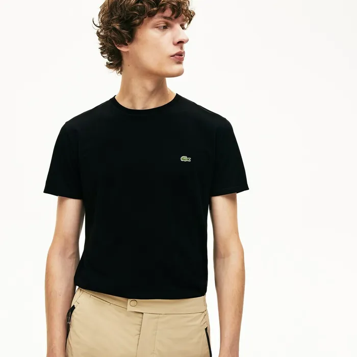 Crew Neck Pima Cotton TShirt Black Mens Lacoste TShirts Gift 4 You
