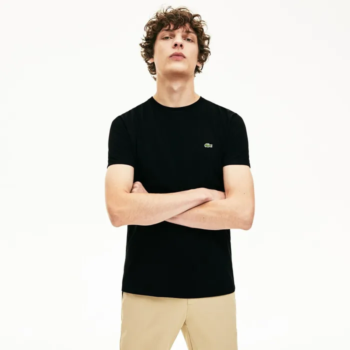 Crew Neck Pima Cotton TShirt Black Mens Lacoste TShirts Gift 4 You