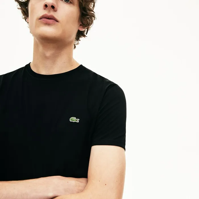 Crew Neck Pima Cotton TShirt Black Mens Lacoste TShirts Gift 4 You