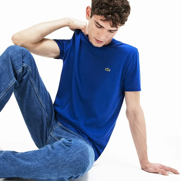 Crew Neck Pima Cotton TShirt Blue Mens Lacoste TShirts Store