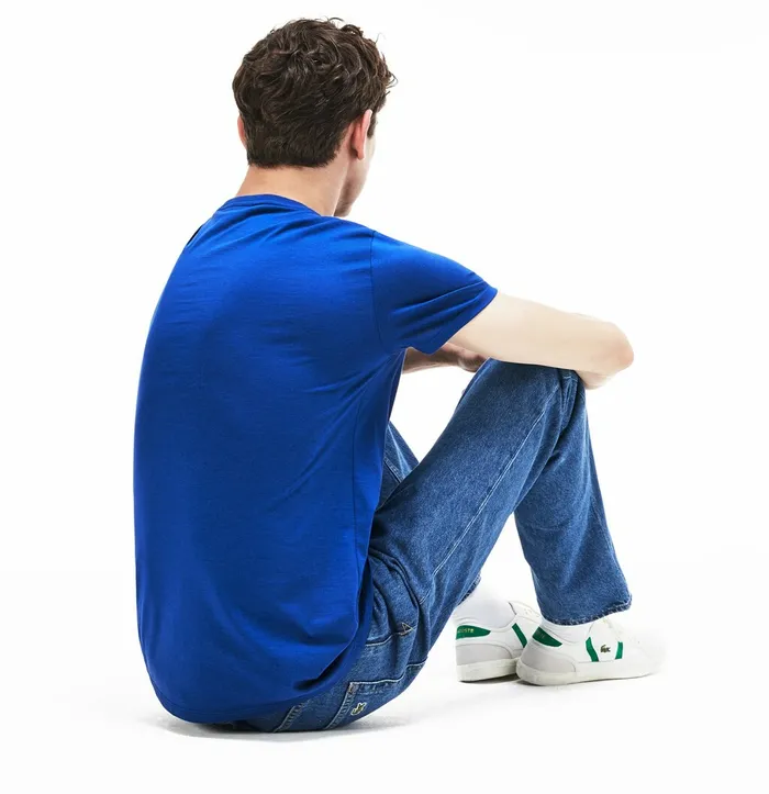 Crew Neck Pima Cotton TShirt Blue Mens Lacoste TShirts Store