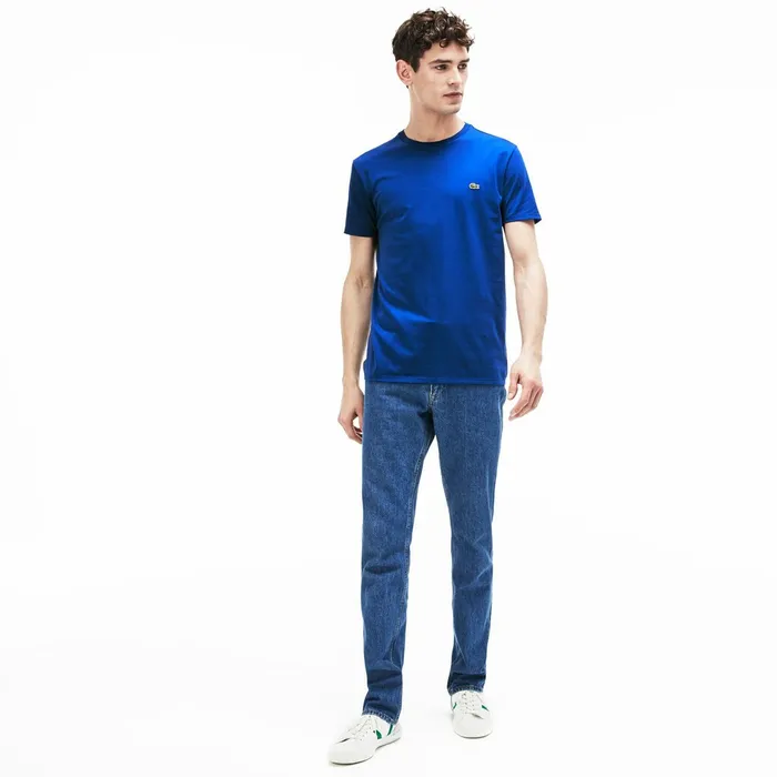Crew Neck Pima Cotton TShirt Blue Mens Lacoste TShirts Store