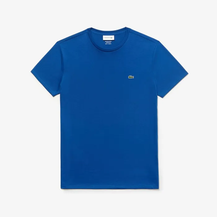 Crew Neck Pima Cotton TShirt Blue Mens Lacoste TShirts Store