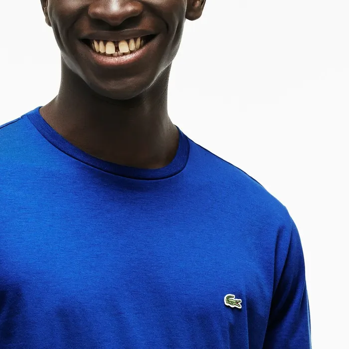 Crew Neck Pima Cotton TShirt Blue Mens Lacoste TShirts Store
