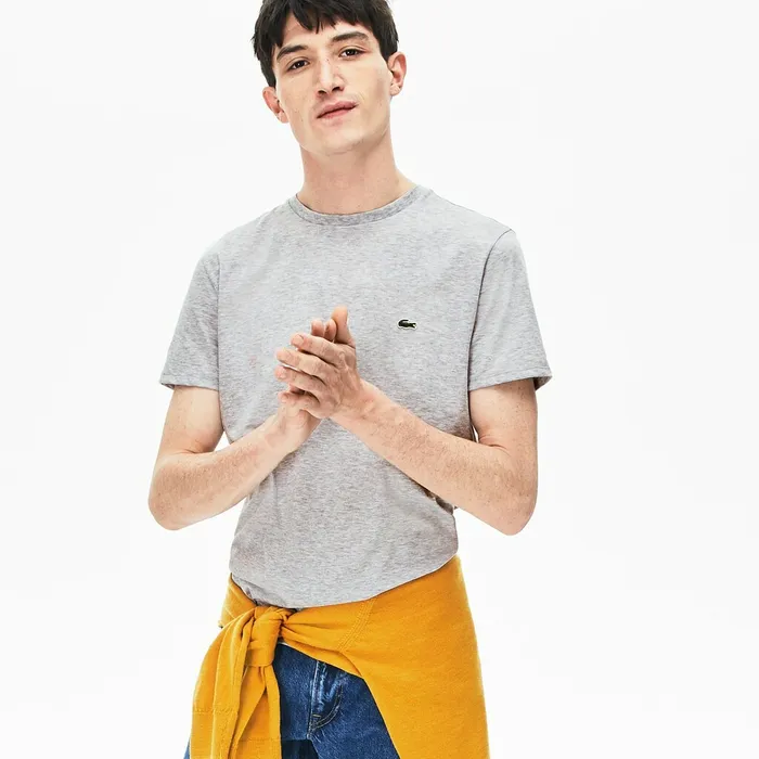 Crew Neck Pima Cotton TShirt Grey Chine Mens Lacoste TShirts For Sale Online