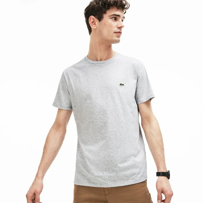 Crew Neck Pima Cotton TShirt Grey Chine Mens Lacoste TShirts For Sale Online