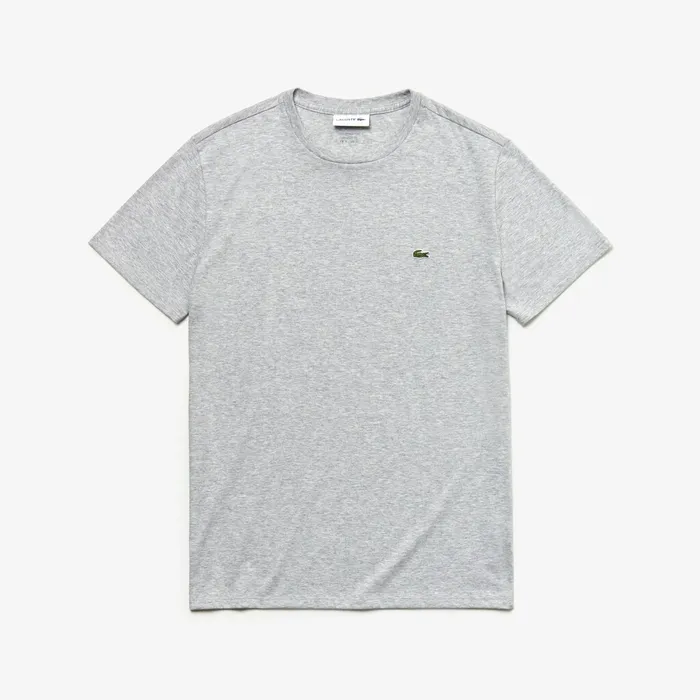Crew Neck Pima Cotton TShirt Grey Chine Mens Lacoste TShirts For Sale Online