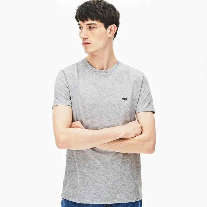 Crew Neck Pima Cotton TShirt Grey Chine Mens Lacoste TShirts For Sale Online