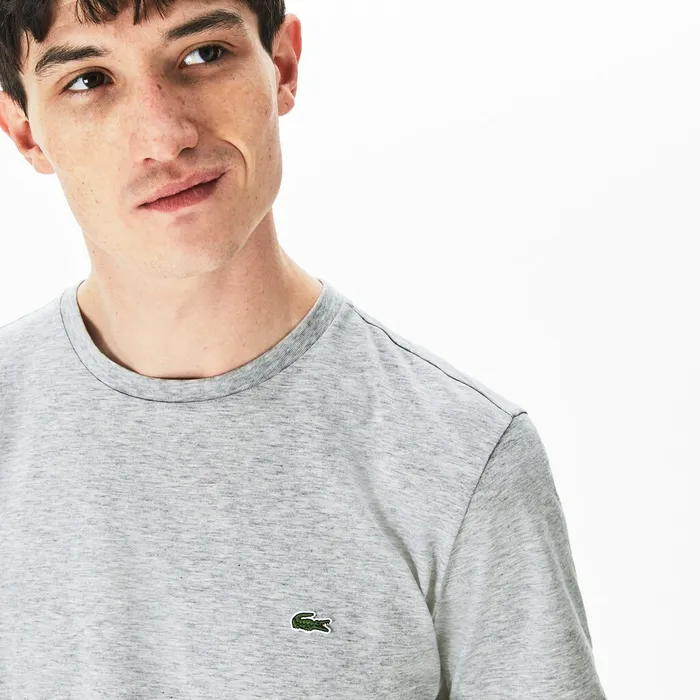 Crew Neck Pima Cotton TShirt Grey Chine Mens Lacoste TShirts For Sale Online