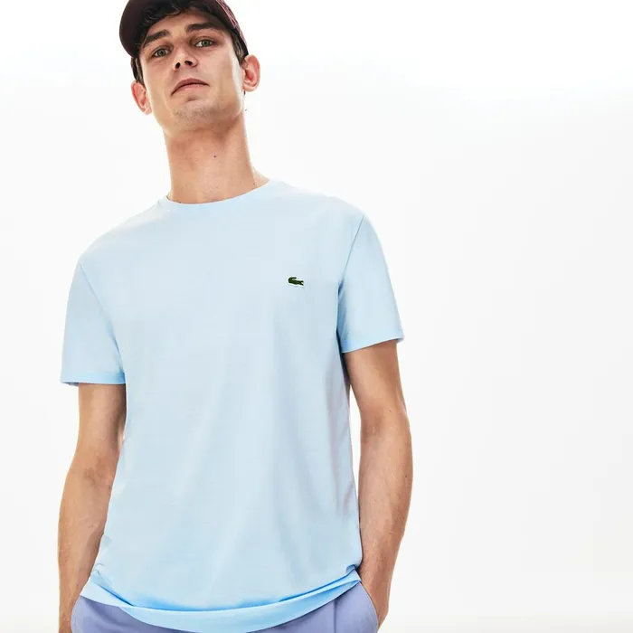 Crew Neck Pima Cotton TShirt Light Blue Mens Lacoste TShirts Online Outlet Store